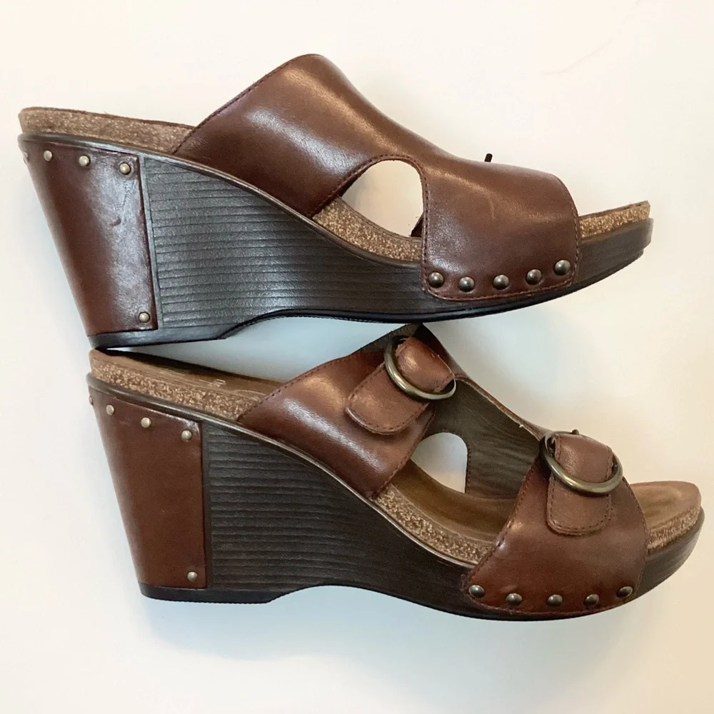 Dansko Leather Fern Wedge Comfort Sandals - Brown - 41 (10.5 - 11)